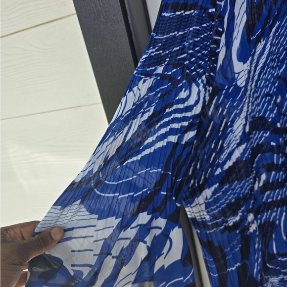 Maggie Barnes Pleated Tunic Shirt 5x Plus BlueBlack Button Up Long Sleeve Strect - Picture 7 of 12